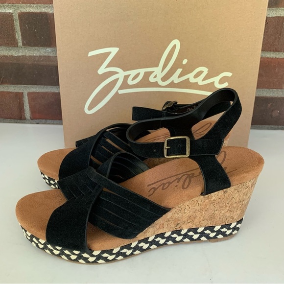 Zodiac Women’s Paola Black Leather Wedge Espadrilles Sandals US 7.5 M - Picture 4 of 8